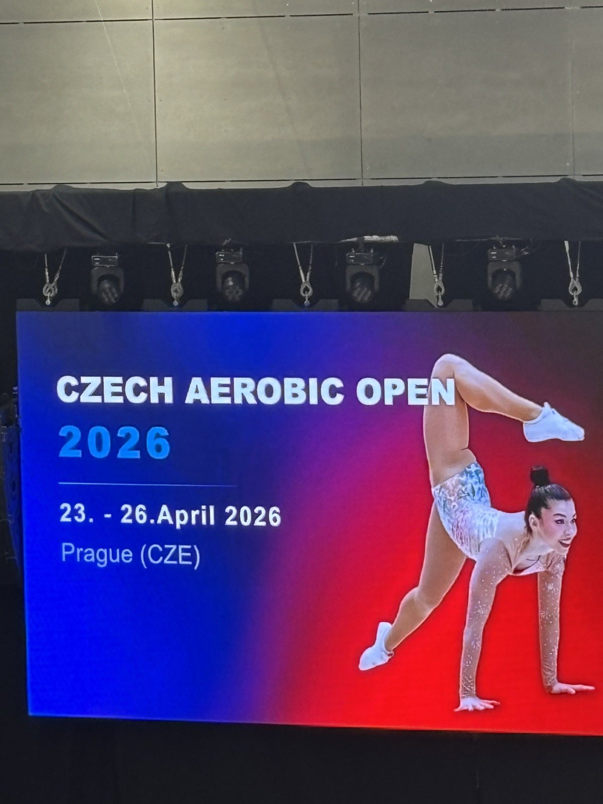 Επίσημη οθόνη προβολής της διοργάνωσης Czech Aerobic Open Prague 2026